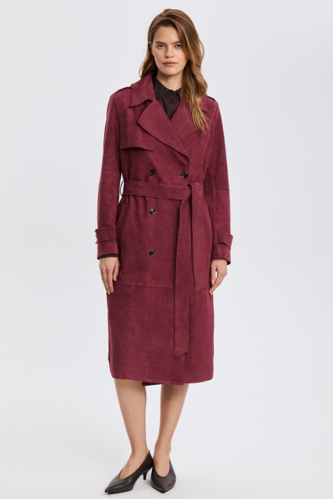 тренч из натуральной замши от бренда снежная королева вид слева