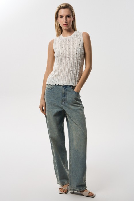 трикотажный топ с декором 806054003 фотография