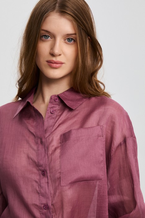 удлиненная блузка изо льна из россии вид сбоку