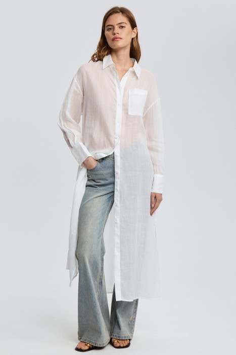 удлиненная блузка изо льна 817680003 фотография