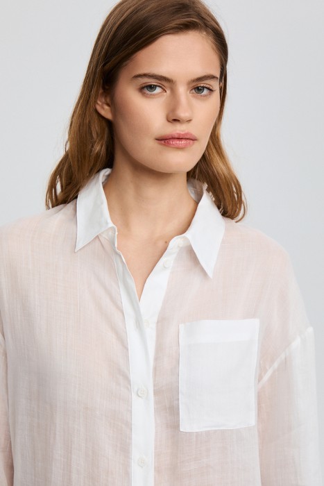 удлиненная блузка изо льна из россии вид сбоку