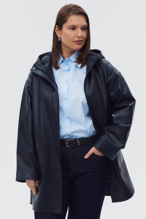 удлиненная кожаная куртка с капюшоном 802562003 фотография