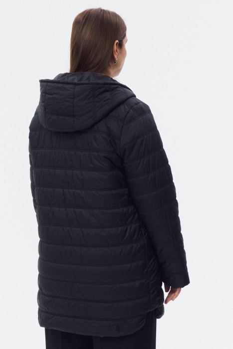 удлиненная куртка с капюшоном от бренда снежная королева вид слева