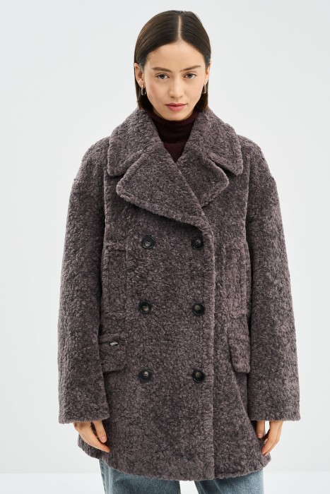 укороченное пальто из натуральной шерсти от бренда снежная королева вид слева