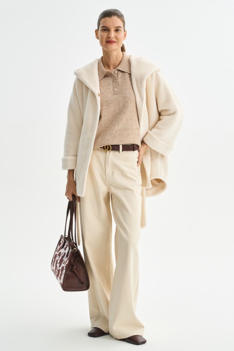 укороченное пальто из шерсти с капюшоном 785825003 фотография