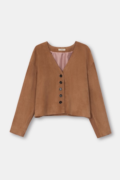 укороченный жакет из натуральной замши по цене 35990 руб вид справа