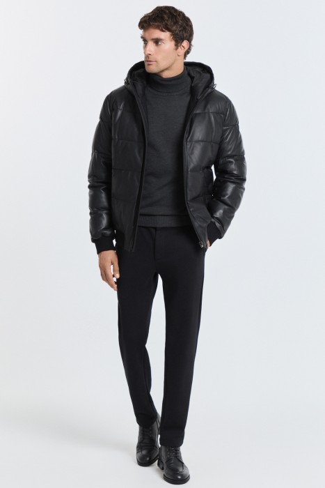 утепленная кожаная куртка с капюшоном 783692003 фотография