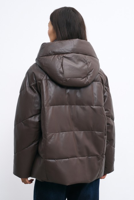 утепленная кожаная куртка с капюшоном по цене 18760 руб вид справа