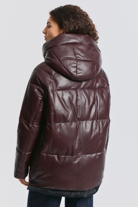 утепленная кожаная куртка с капюшоном из россии вид сбоку