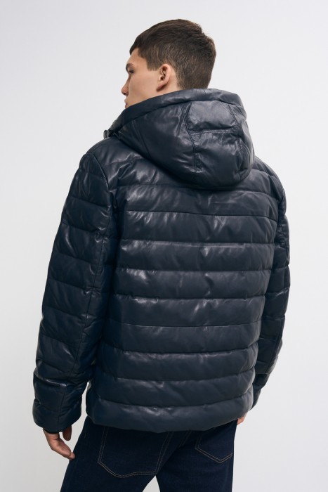 утепленная кожаная куртка с капюшоном по цене 11820 руб вид справа