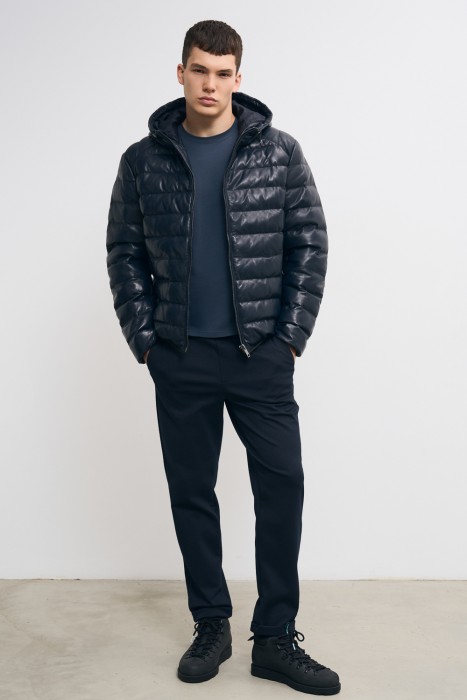 утепленная кожаная куртка с капюшоном. 771692003 фотография