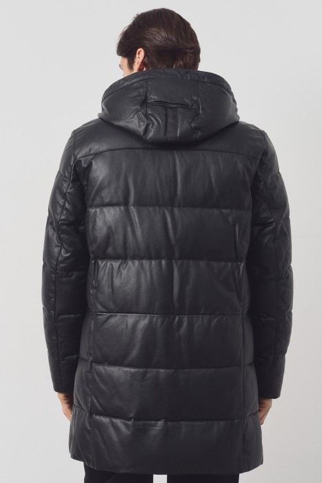 утепленная кожаная куртка с капюшоном по цене 13040 руб вид справа