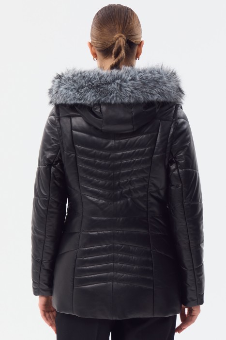 утепленная кожаная куртка с капюшоном по цене 14680 руб вид справа