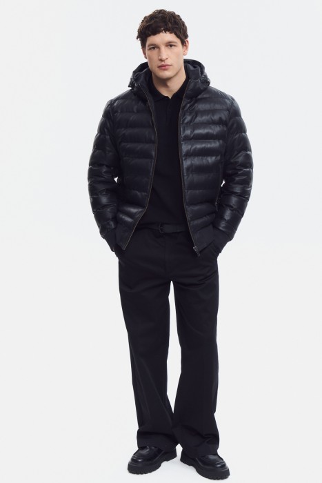 утепленная кожаная куртка с капюшоном 772651003 фотография