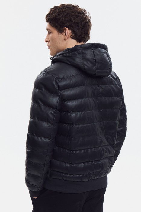 утепленная кожаная куртка с капюшоном по цене 10600 руб вид справа