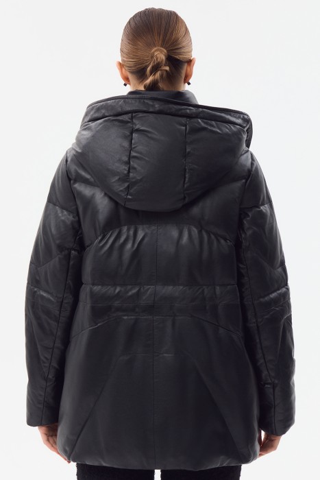 утепленная кожаная куртка с капюшоном по цене 10510 руб вид справа