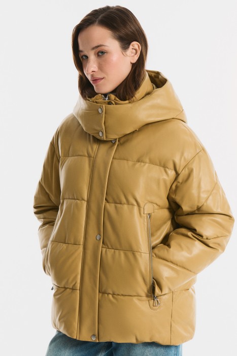 утепленная кожаная куртка с капюшоном по цене 11850 руб вид справа