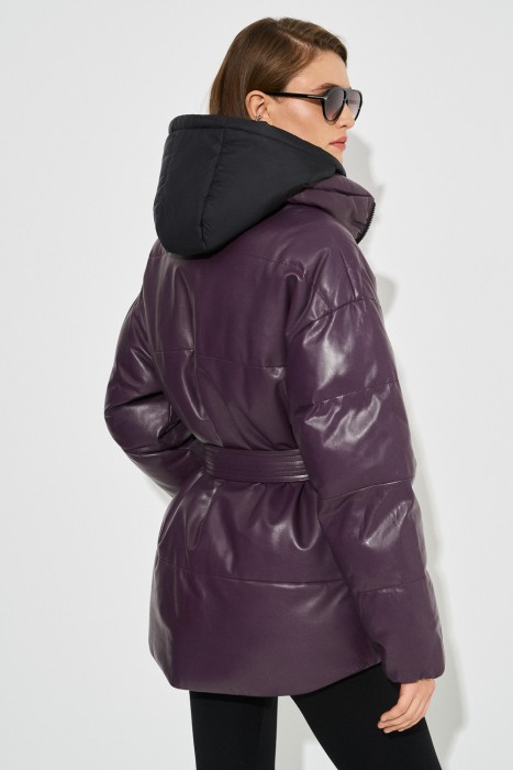 утепленная кожаная куртка с капюшоном по цене 21720 руб вид справа