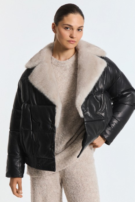 утепленная кожаная куртка с меховой отделкой 778323003 фотография