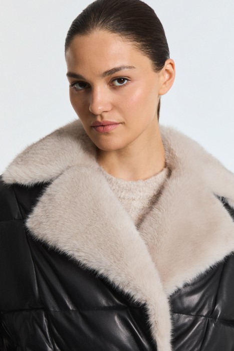 утепленная кожаная куртка с меховой отделкой по цене 17120 руб вид справа