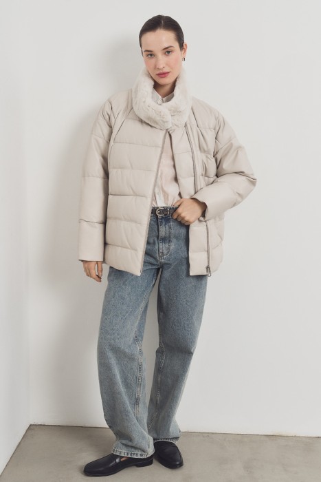 утепленная кожаная куртка с меховой отделкой 777251003 фотография