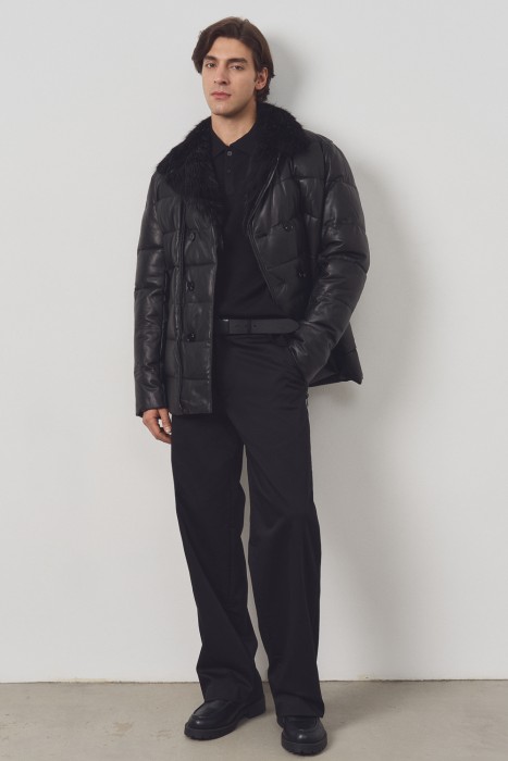 утепленная кожаная куртка с меховой отделкой 789964003 фотография