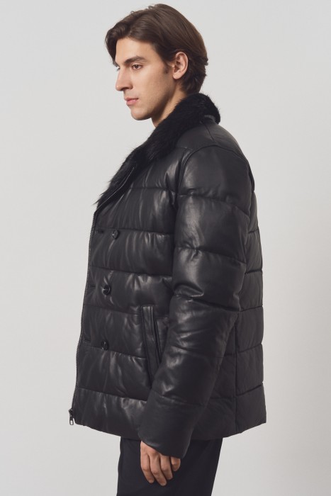 утепленная кожаная куртка с меховой отделкой по цене 12270 руб вид справа