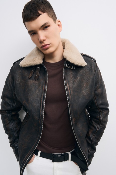 утепленная кожаная куртка 771472003 фотография