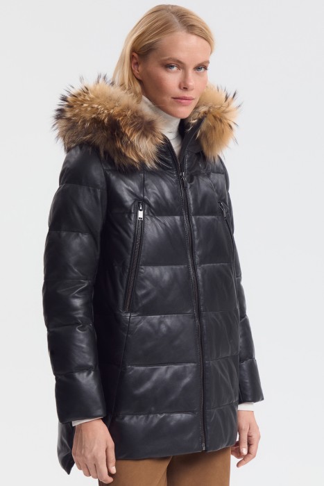 утепленная куртка из натуральной кожи из россии вид сбоку