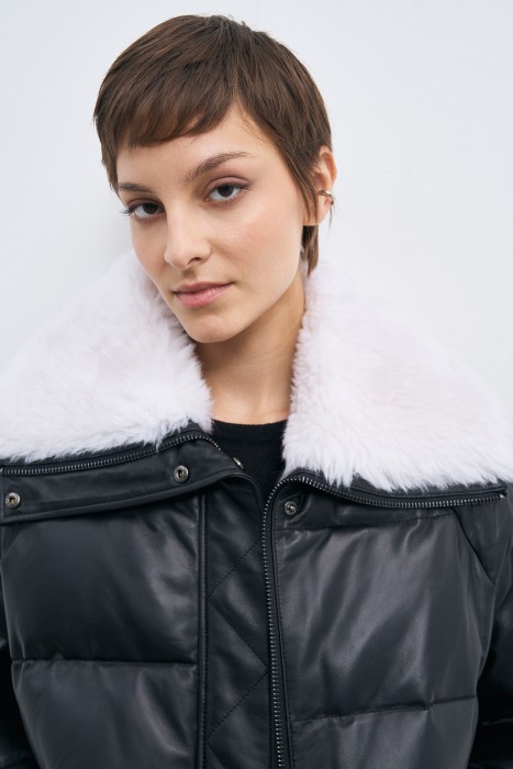 утепленная куртка из натуральной кожи из россии вид сбоку