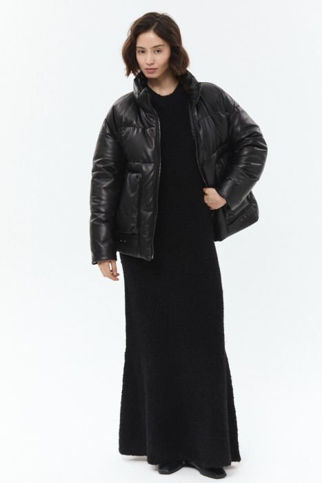 утепленная куртка из натуральной кожи от бренда снежная королева вид слева