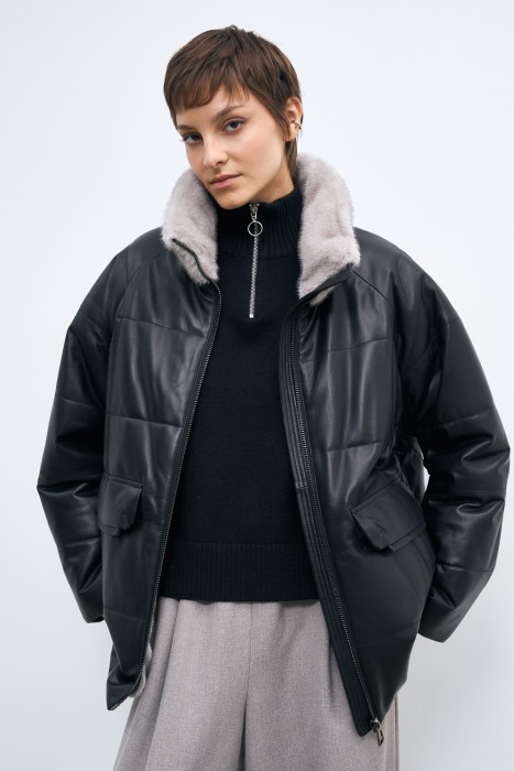 утепленная куртка из натуральной кожи 778147003 фотография