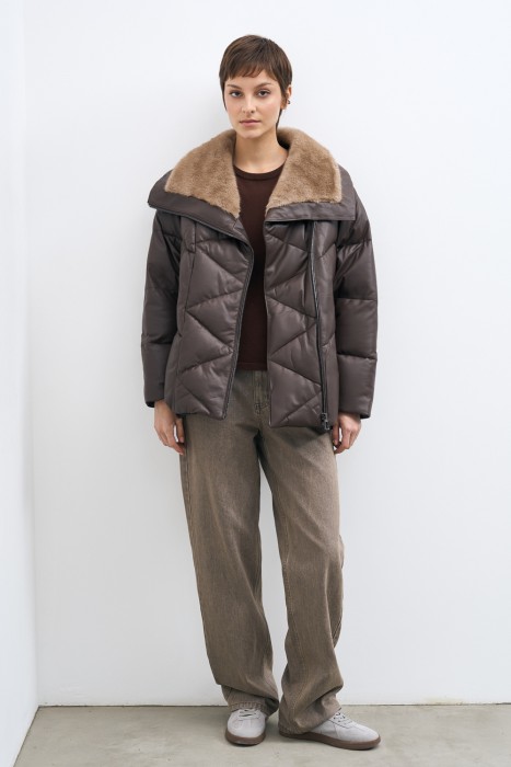 утепленная куртка из натуральной кожи из россии вид сбоку