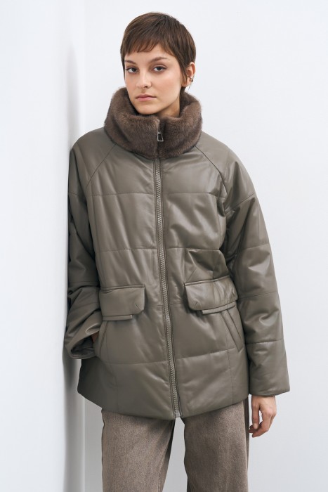 утепленная куртка из натуральной кожи 778148003 фотография