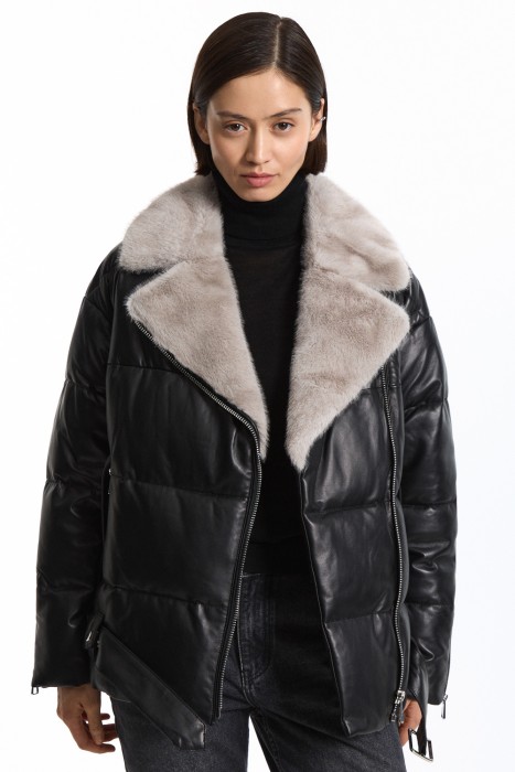 утепленная куртка из натуральной кожи из россии вид сбоку