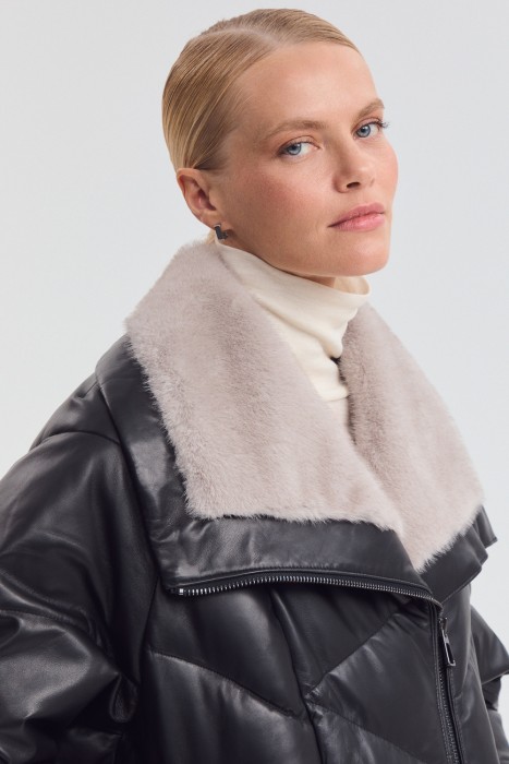 утепленная куртка из натуральной кожи из россии вид сбоку