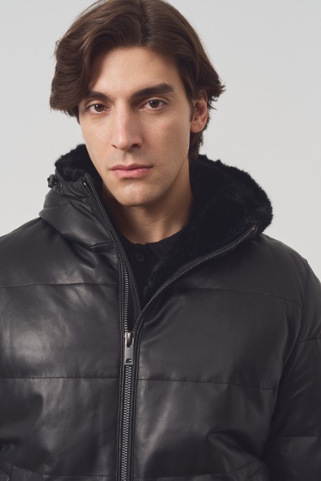 утепленная куртка из натуральной кожи из россии вид сбоку