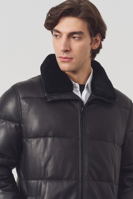 утепленная куртка из натуральной кожи из россии вид сбоку