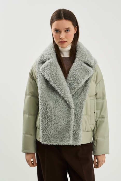 утепленная куртка из натуральной кожи от бренда снежная королева вид слева