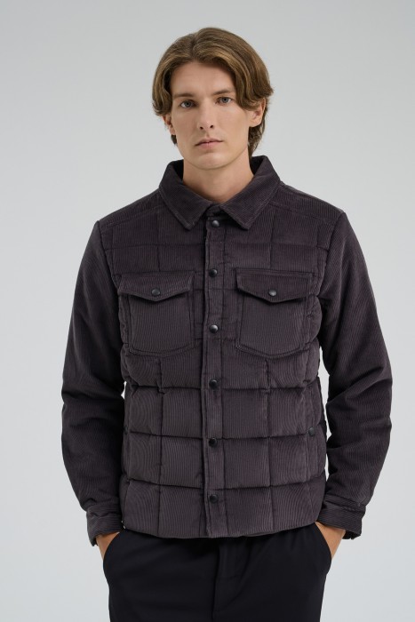 утепленная куртка из вельвета от бренда снежная королева вид слева