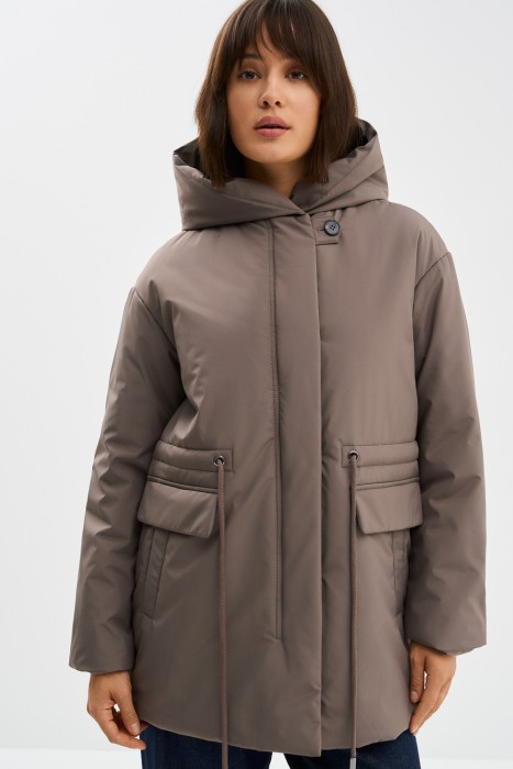 утепленная куртка с капюшоном от бренда снежная королева вид слева