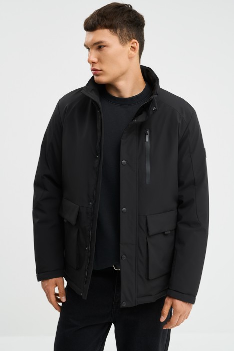 утепленная куртка с капюшоном от бренда снежная королева вид слева