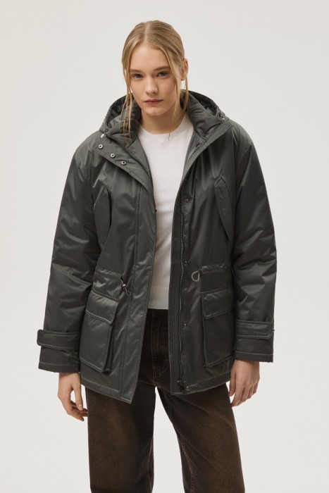 утепленная куртка с капюшоном от бренда снежная королева вид слева