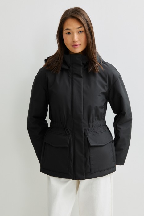 утепленная куртка с капюшоном от бренда снежная королева вид слева