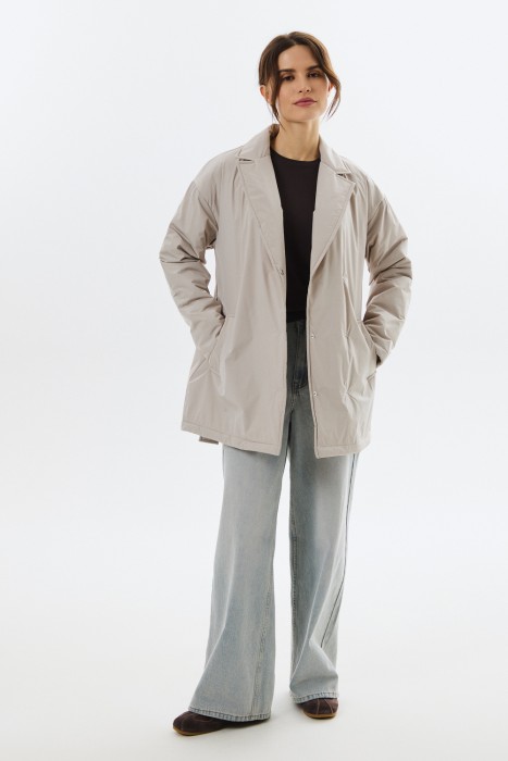 утепленная куртка с поясом из россии вид сбоку