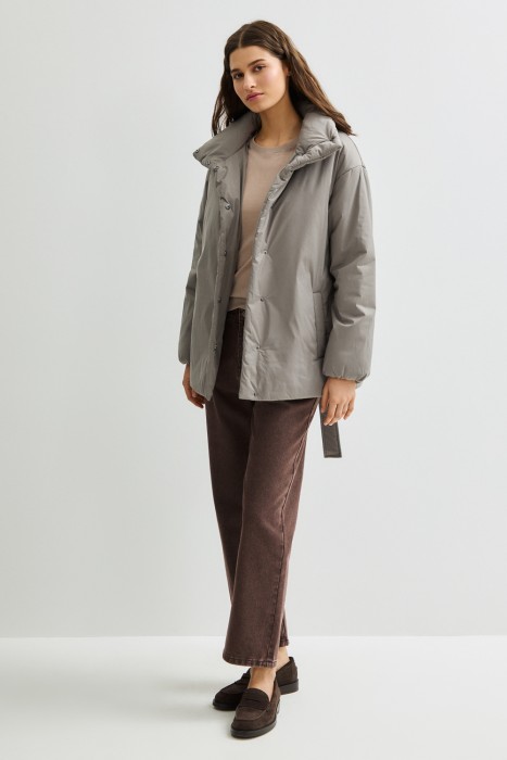 утепленная куртка с поясом из россии вид сбоку
