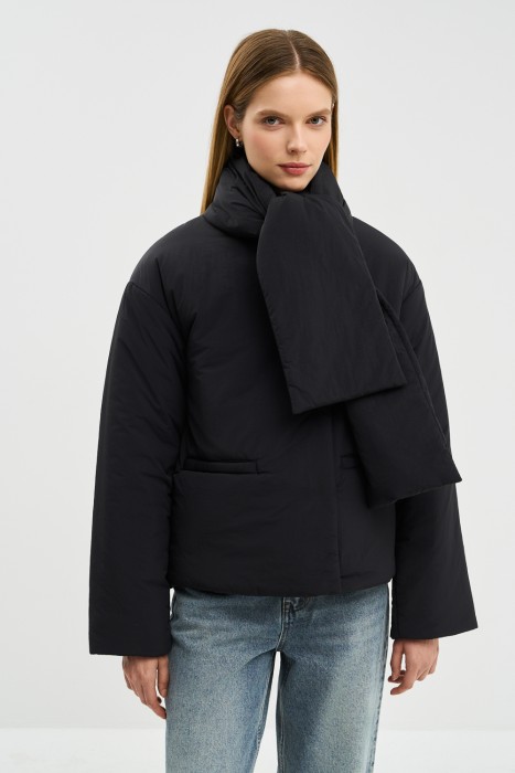 утепленная куртка с шарфом от бренда снежная королева вид слева