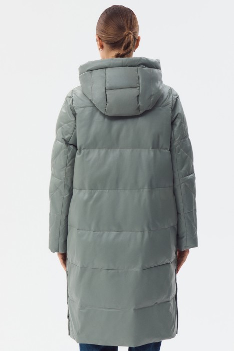 утепленное кожаное пальто с капюшоном по цене 10600 руб вид справа