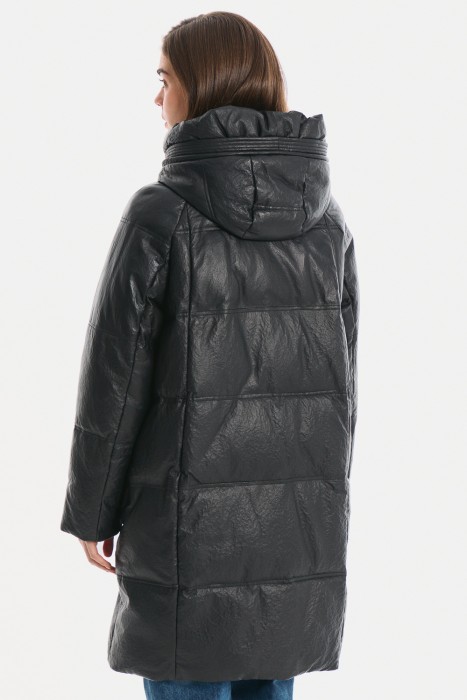 утепленное кожаное пальто с капюшоном по цене 12230 руб вид справа