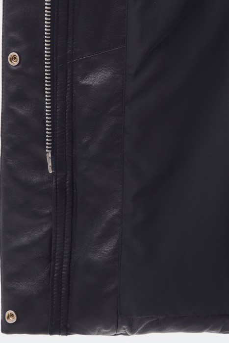 утепленное кожаное пальто с капюшоном из россии вид сбоку